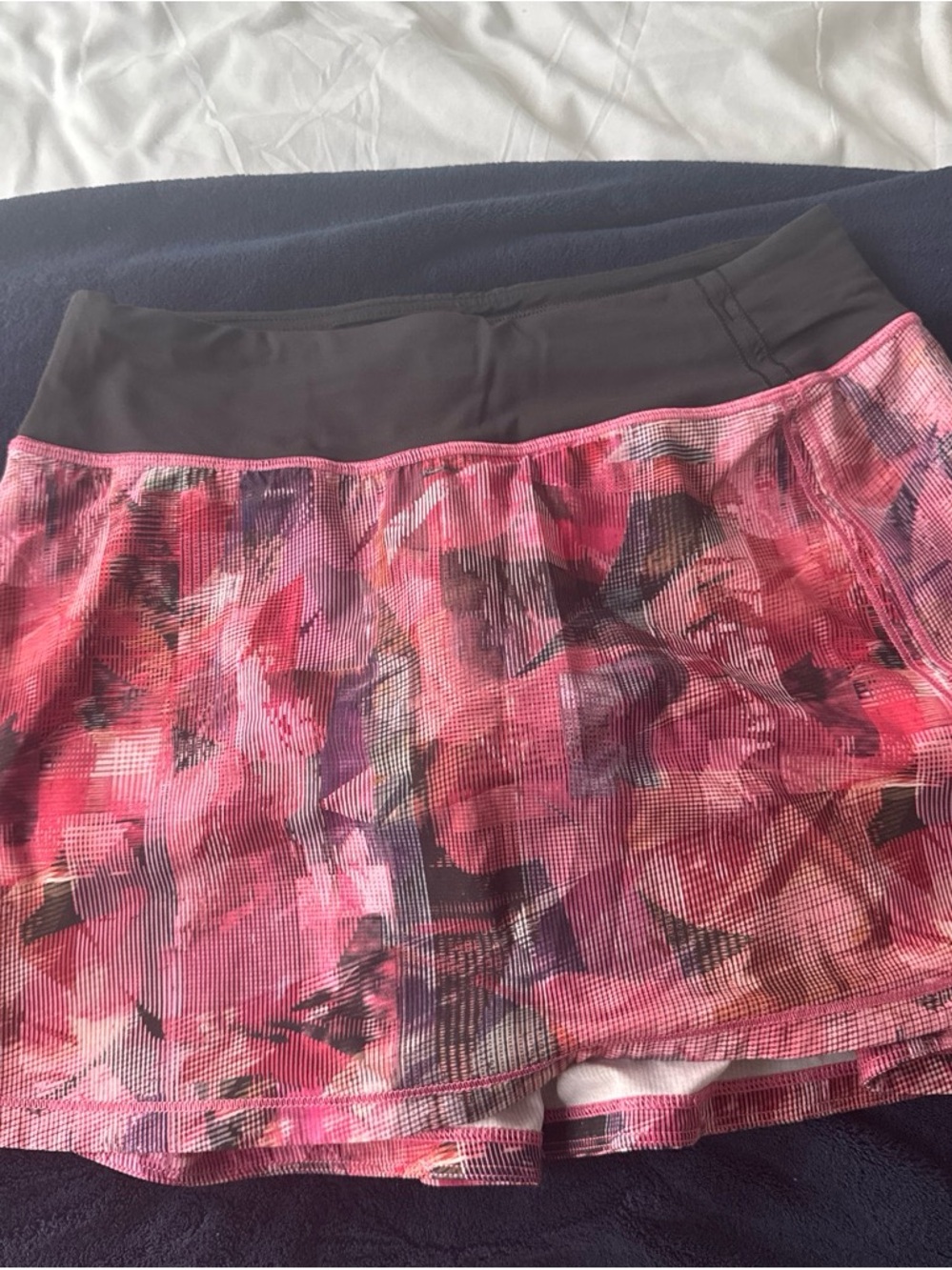 lululemon athletica Pink Floral Print Mini Skirt with Black Waistband